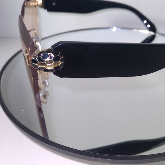 Orange Lens Gold & Black Snake Head Design Square Sunglasses - Picture 3 of 7